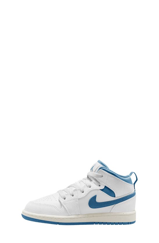 Shop Nike Kids' Air Jordan 1 Mid Sneaker In White/ Industrial Blue/ Sail