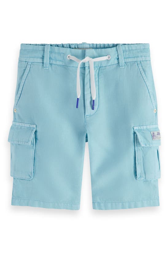 Shop Scotch & Soda Kids' Garment Dyed Linen Blend Bermuda Shorts In Blue Lagoon