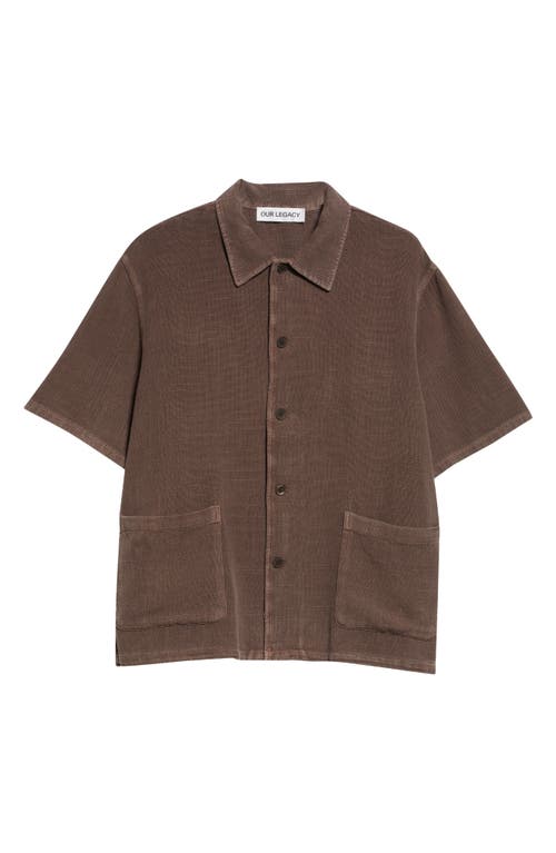 Our Legacy Elder Boxy Short Sleeve Button-up Shirt In Brown Sparse Panama