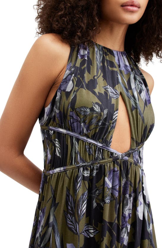 Shop Allsaints Kaya Batu Floral Print Sleeveless Dress In Deep Khaki Green