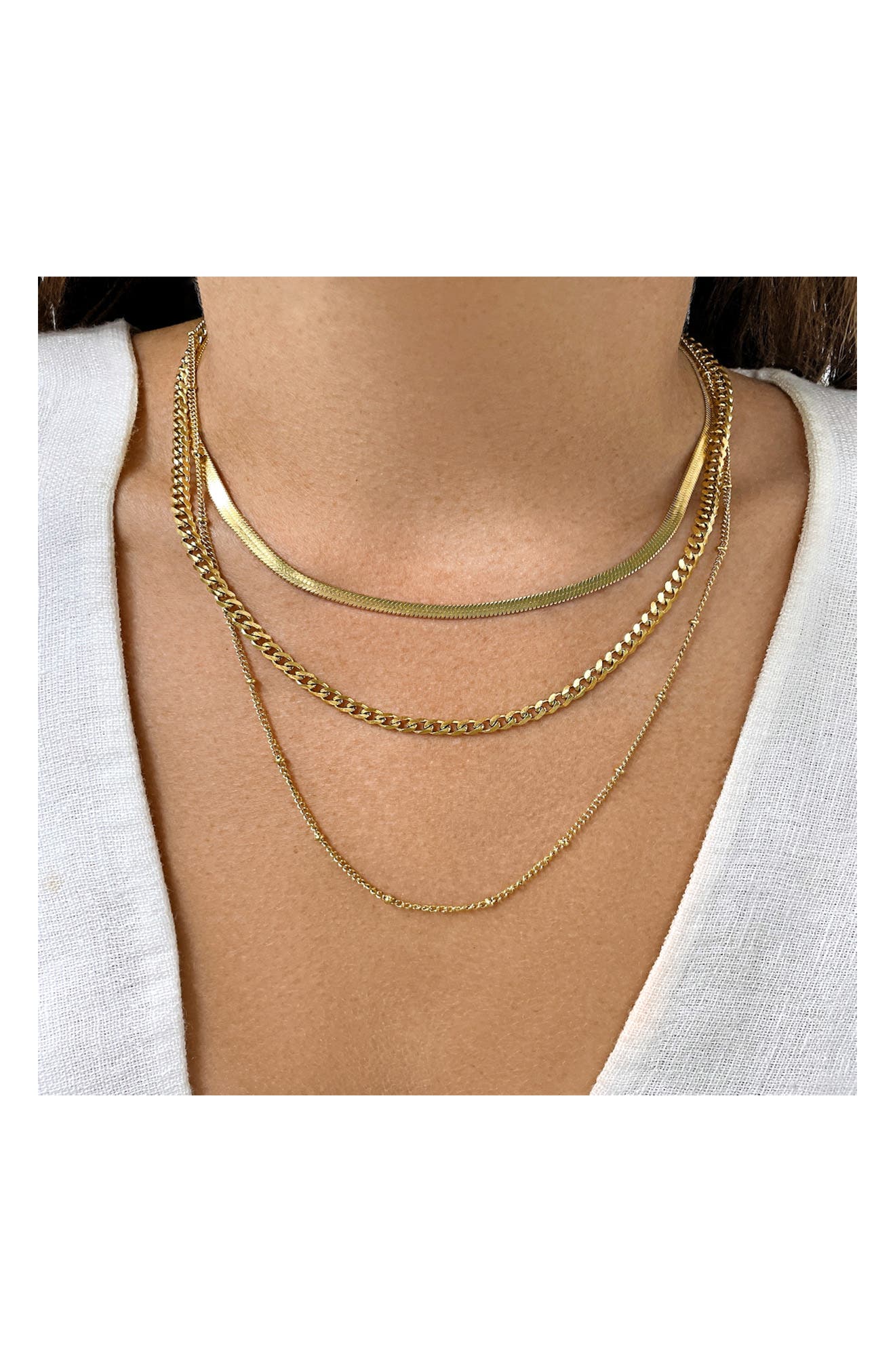 14k solid gold layered necklace