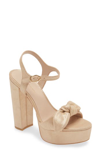 Stuart Weitzman Knot Platform Ankle Strap Sandal In Platino