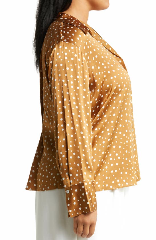 Vince Tossed Dot Button-front Silk Blouse In Honey