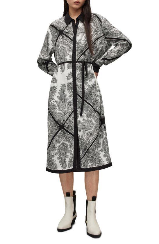 Allsaints Anya Rafaela Paisley Print Long Sleeve Shirtdress In Off White