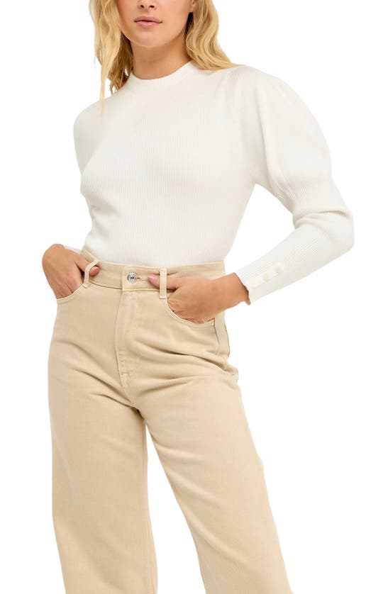 Shop Endless Rose Leg Of Mutton Sleeve Rib Sweater In Cream