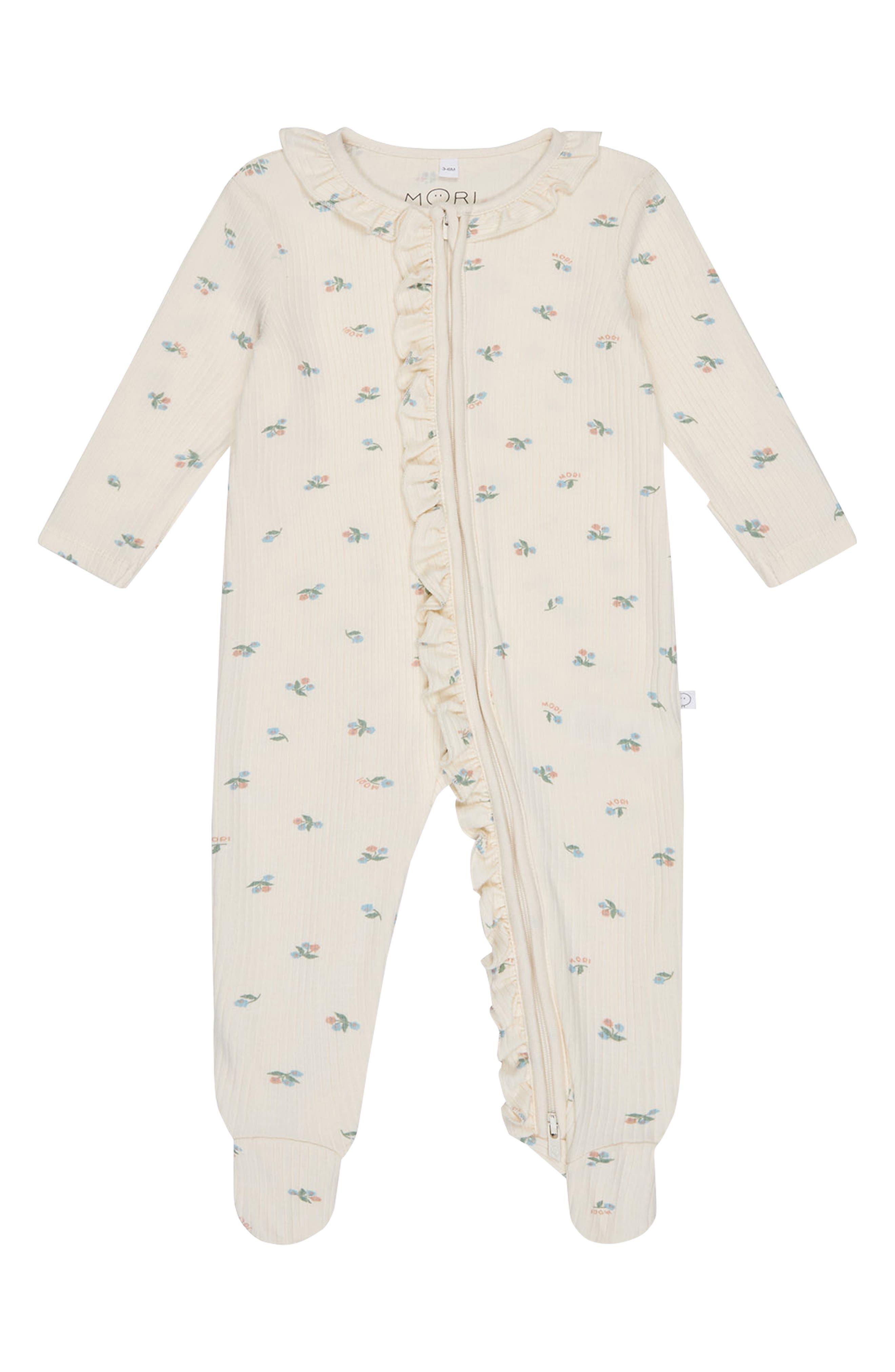 MORI Floral Fitted One-Piece Footed Pajamas in Floral Print 