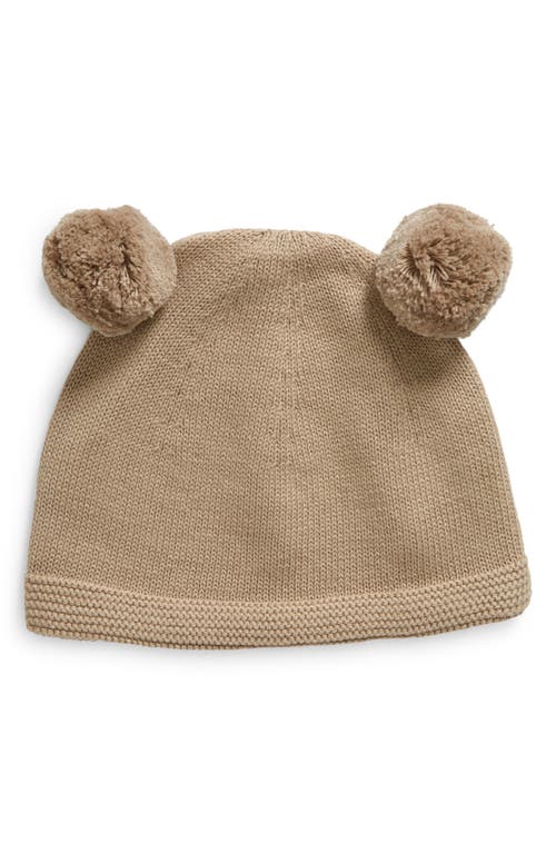 Pink Lemonade Double Pompom Organic Cotton Beanie in Stone at Nordstrom