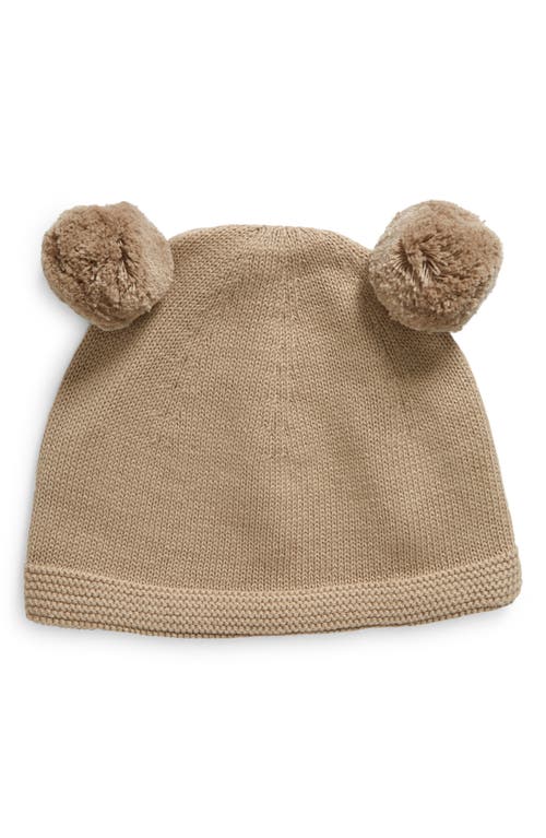Pink Lemonade Double Pompom Organic Cotton Beanie In Stone