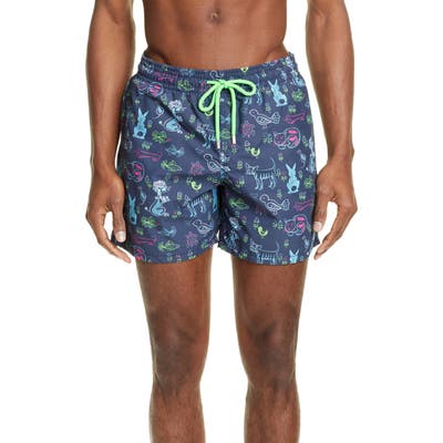 Vilebrequin X Florence Broadhurst Moorea Rabbits & Poodles Swim Trunks, Blue