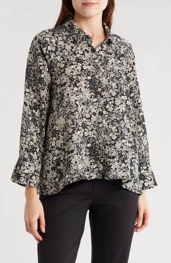 Chenault Floral Button-up Shirt In Black/cream