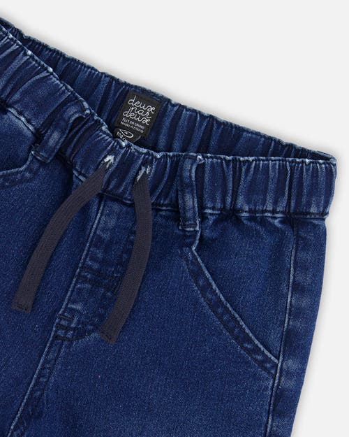 Shop Deux Par Deux Boy's French Terry Jogger Pants Dark Blue Denim In Navy Denim