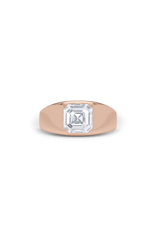 Shop Hautecarat Asscher Cut Lab Created Diamond Signet Ring In 2.50 Ctw 18k Rose Gold