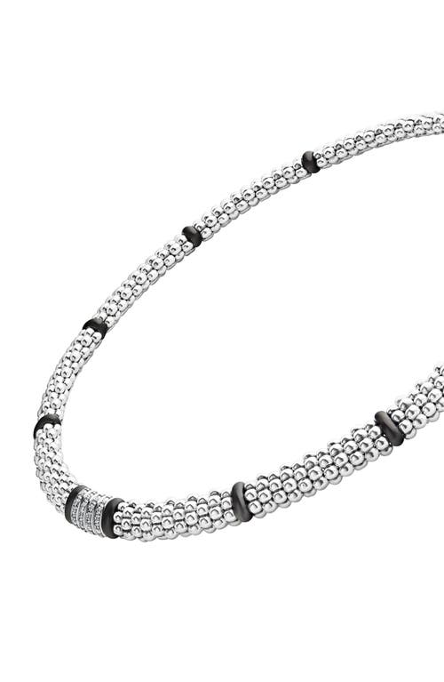 Shop Lagos Black Caviar Diamond Rope Necklace In Silver/ceramic/diamond