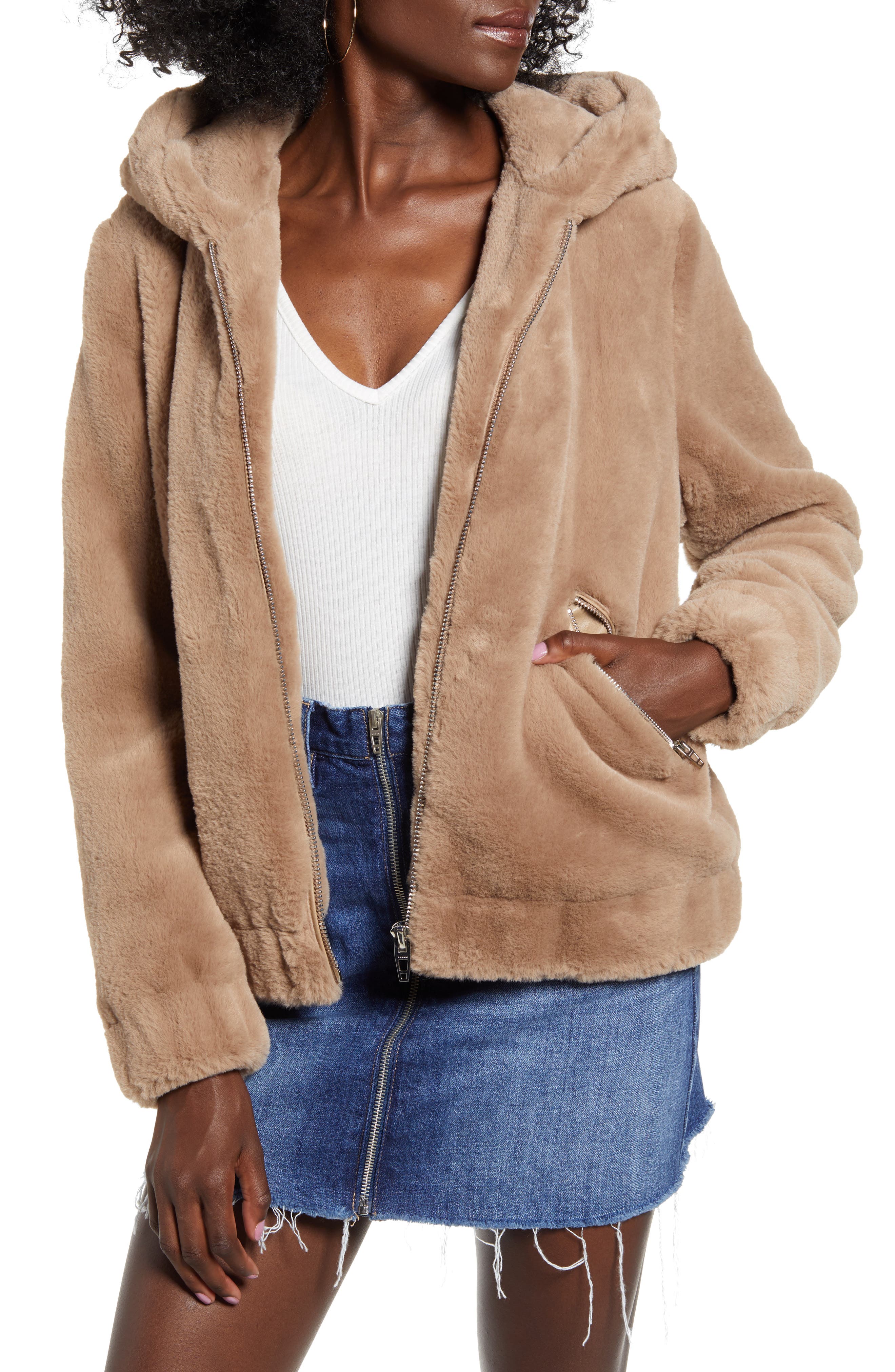 teddy faux fur jacket with hood