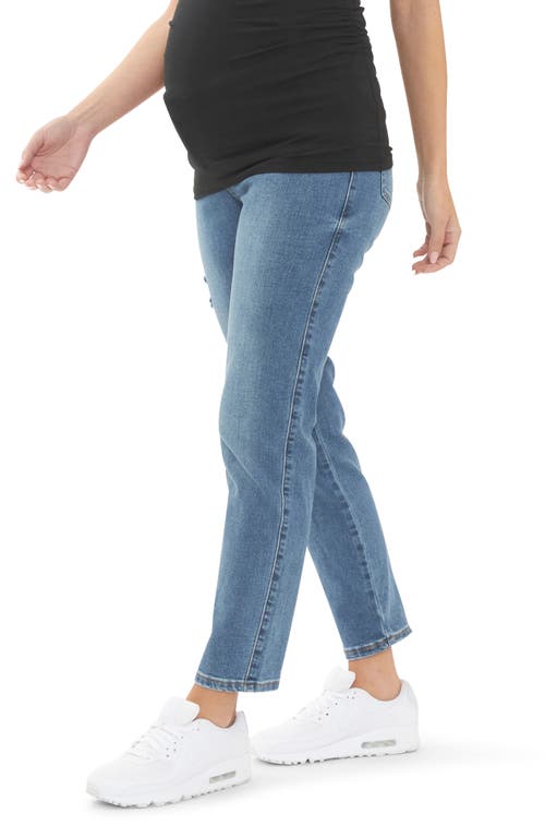 Shop Ripe Maternity Dylan Under The Bump Distressed Straight Leg Maternity Jeans In Blue
