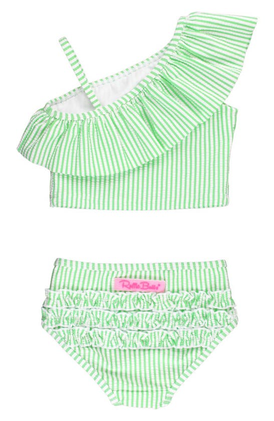 Shop Rufflebutts Kids' Seersucker One-shoulder Two-piece Swimsuit In Spring Green