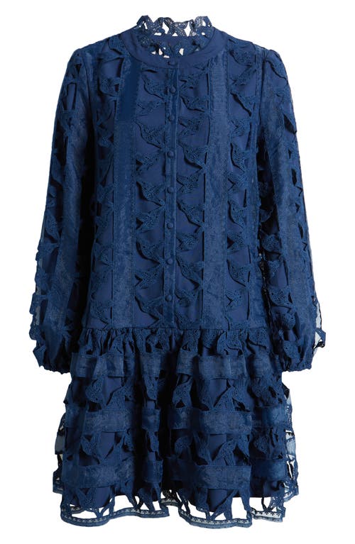 Shop Ciebon Wylla Humbird Lace & Organza Drop Waist Dress In Navy