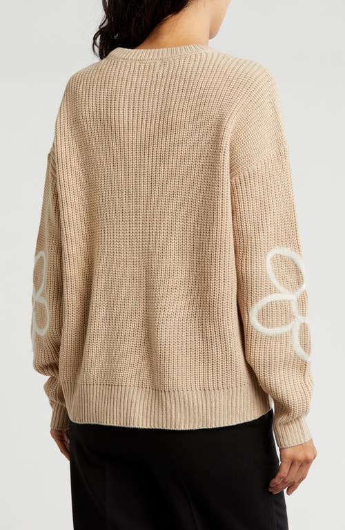 Gemma + Jane Flower Embroidered Sweater In Taupe/eggshell