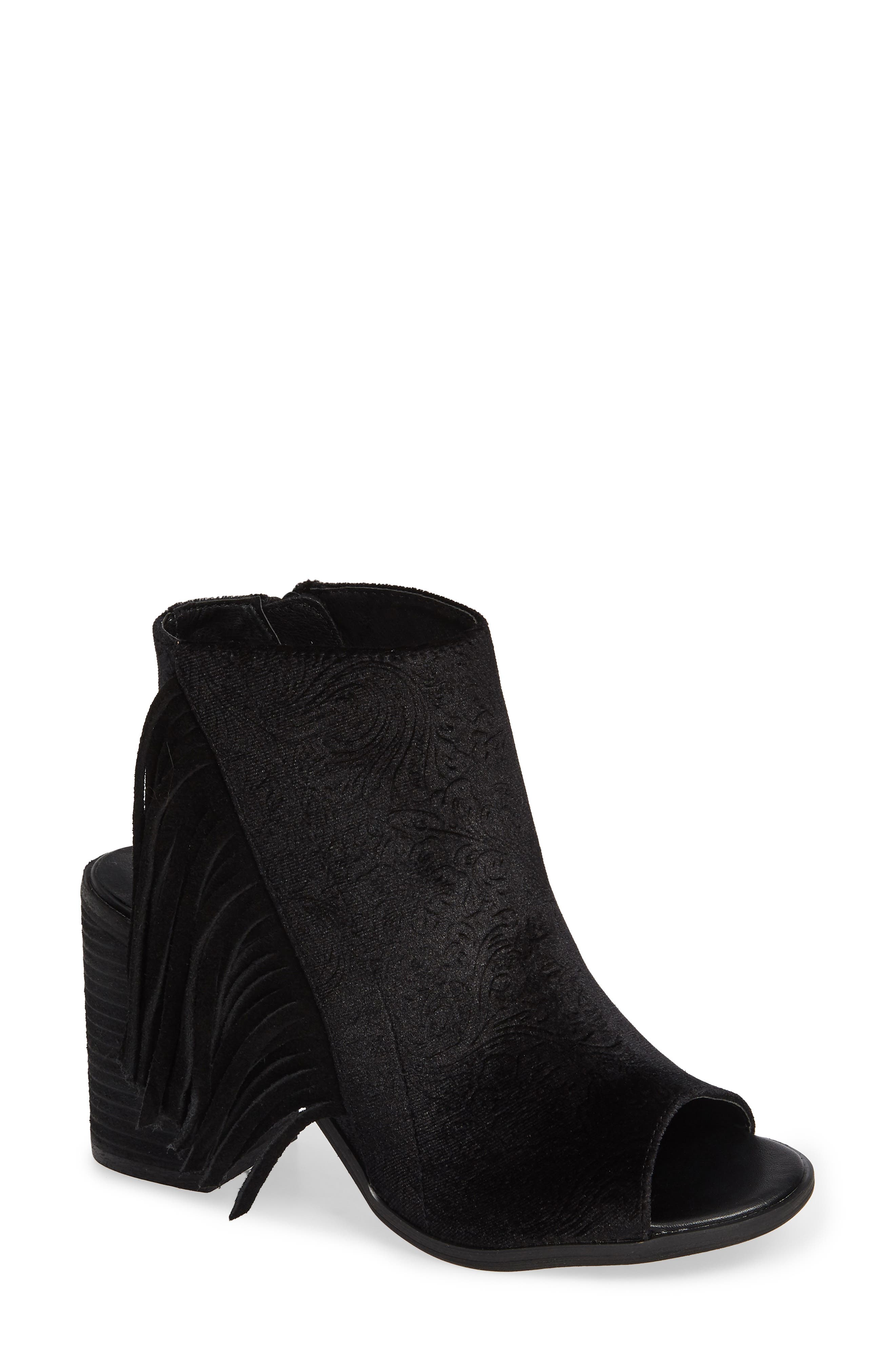 Very Volatile Pony Express Fringe Bootie Sandal, Black