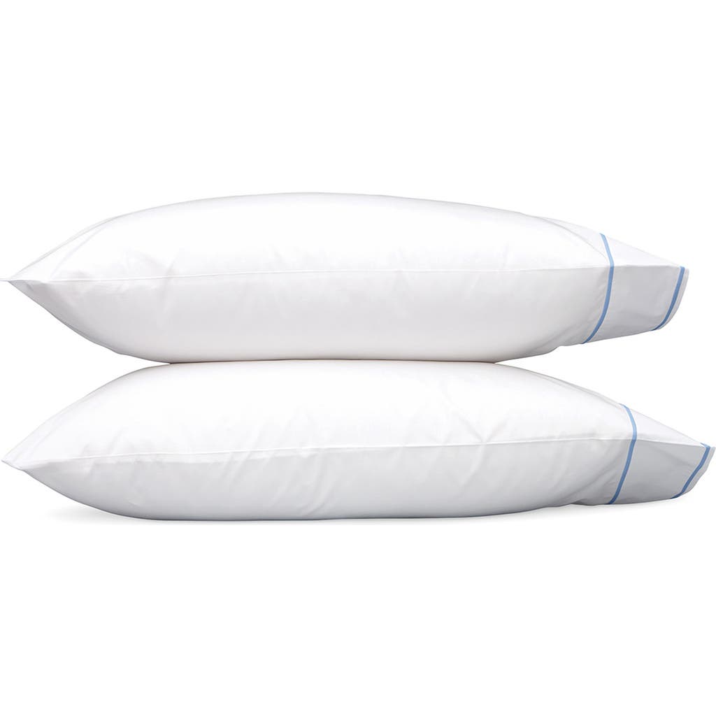 Shop Matouk Set Of 2 Ansonia 500 Thread Count Cotton Percale Pillowcases In White/ocean