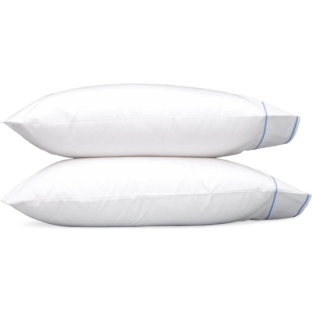 Matouk Ansonia Percale Sheets & Pillowcase Set Collection In White/ocean