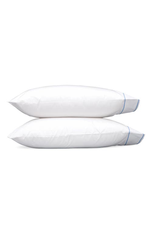 Shop Matouk Set Of 2 Ansonia 500 Thread Count Cotton Percale Pillowcases In White/ocean