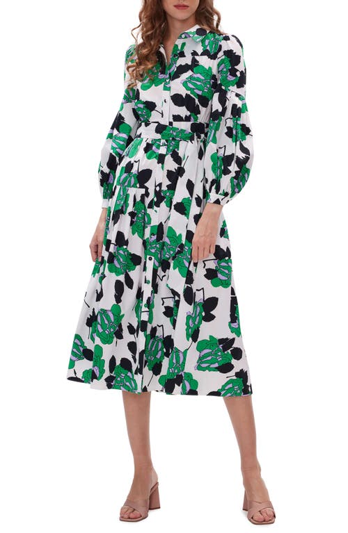 Diane von Furstenberg Luz Floral Long Sleeve Stretch Cotton Shirtdress in Camo Floral Lg Ivory at Nordstrom, Size Large