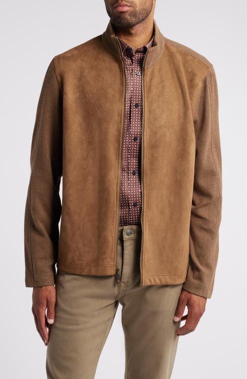 Johnston & Murphy Faux Suede Panel Knit Jacket In Camel