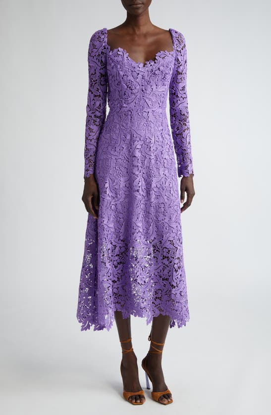 Shop Oscar De La Renta Long Sleeve Guipure Lace Midi Dress In Iris
