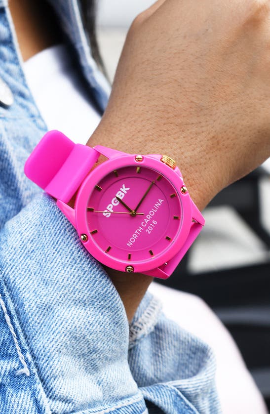 Shop Spgbk Watches Sunnyside Silicone Strap Watch, 42mm In Hot Pink/ Gold