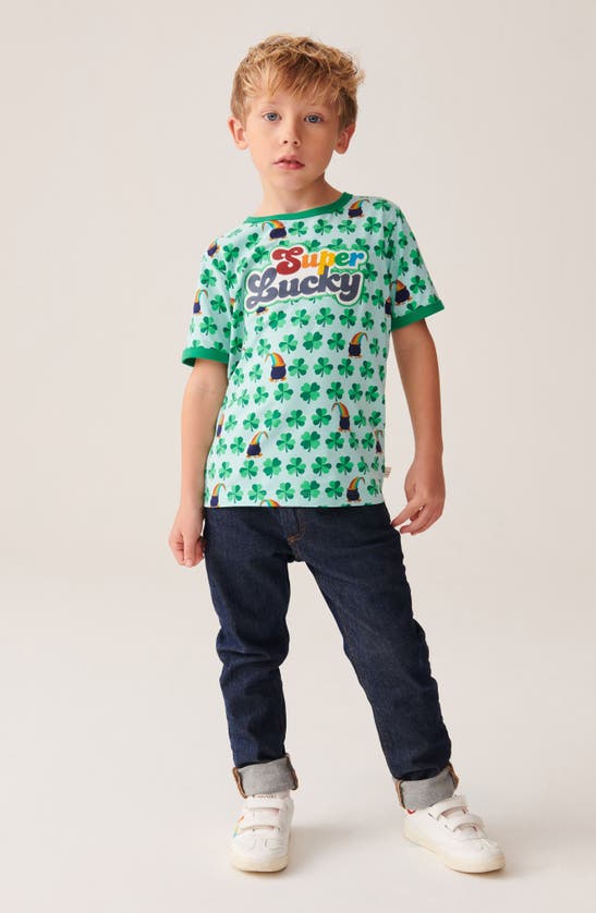 Shop Little Bird Kids' Super Lucky Cotton Graphic T-shirt In Green