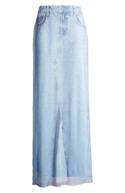 Shop Something New Denise Denim Print Maxi Skirt In Light Blue Aopdenise Print