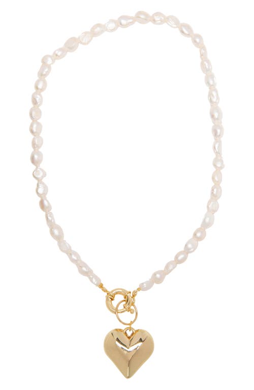 Veronica Freshwater Pearl Heart Pendant Necklace in Gold