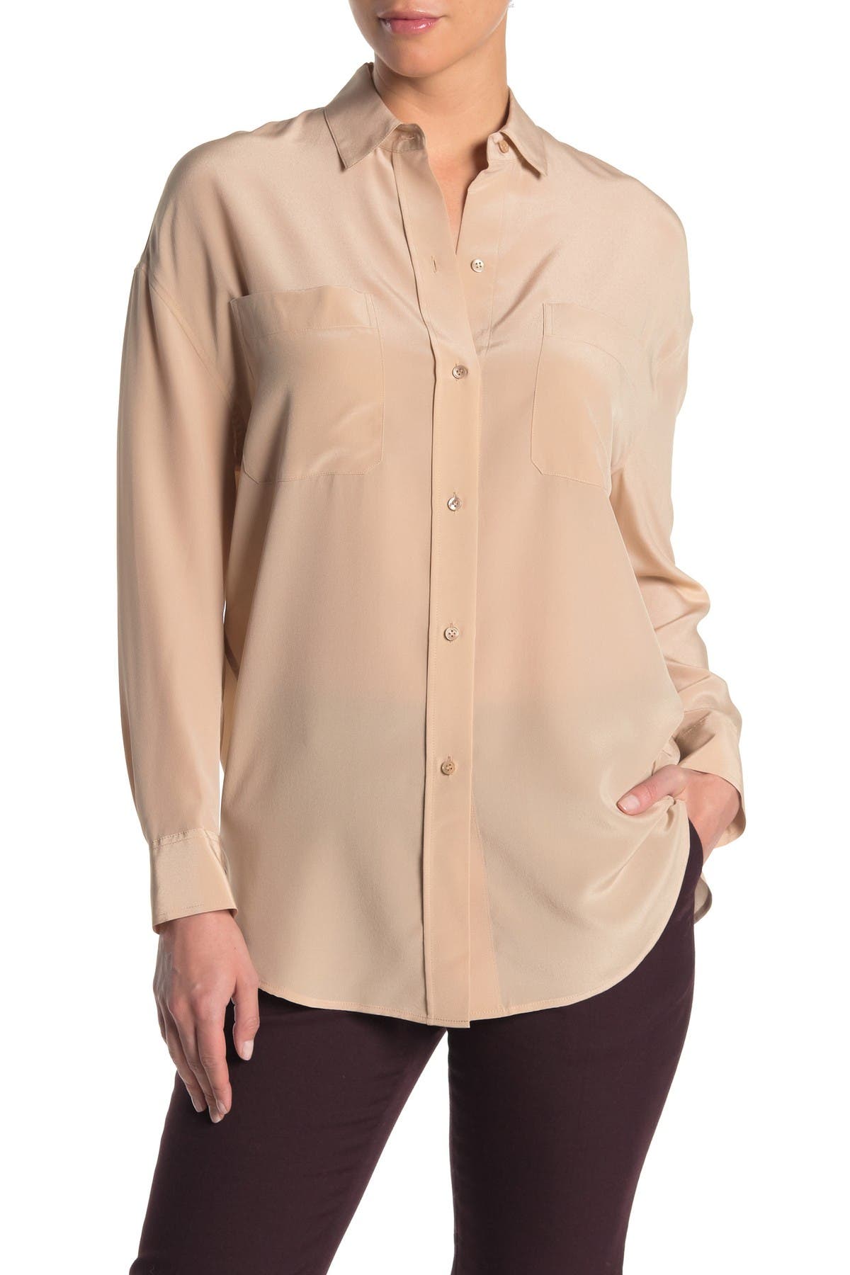 Vince Oversized Button Front Silk Blouse Nordstrom Rack