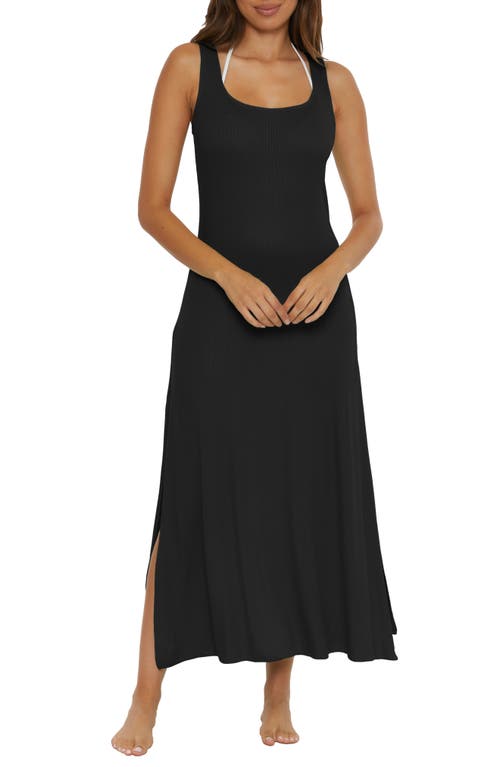 Mykonos Semisheer Ribbed Cover-Up Maxi Dress in Black