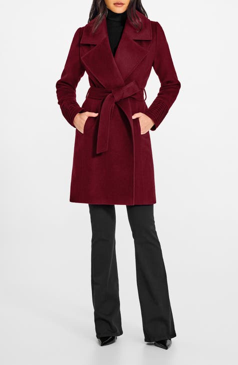 Burgundy wrap coat best sale