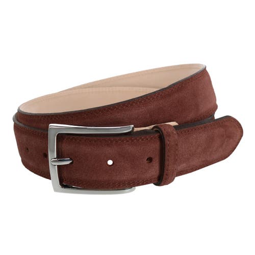 Trafalgar Armando Italian Suede 35mm Feathered Edge Belt in Chestnut 