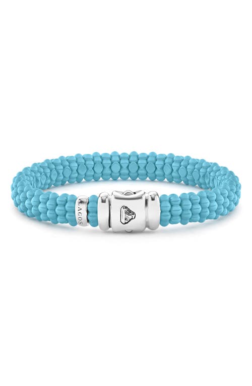 Lagos Sterling Silver Caviar Blue Ceramic Bracelet In Silver/blue