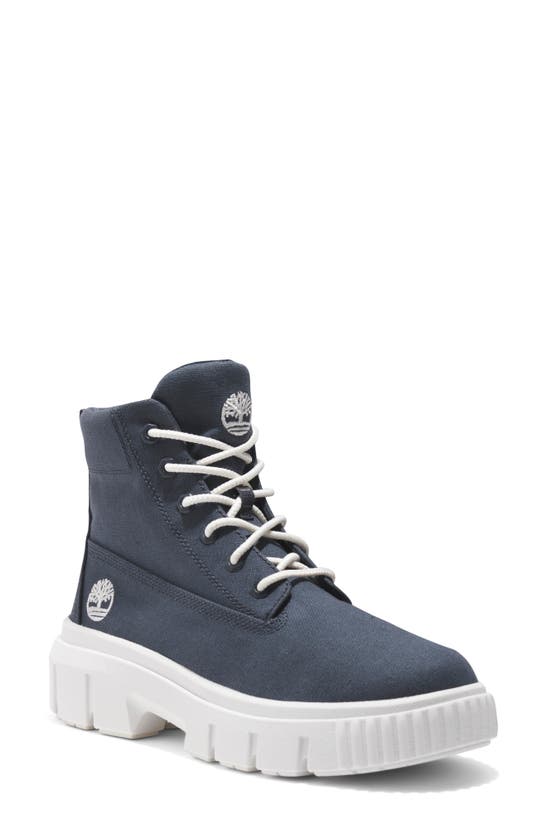 Shop Timberland Greyfield Waterproof Leather Boot In Dark Blue Canvas