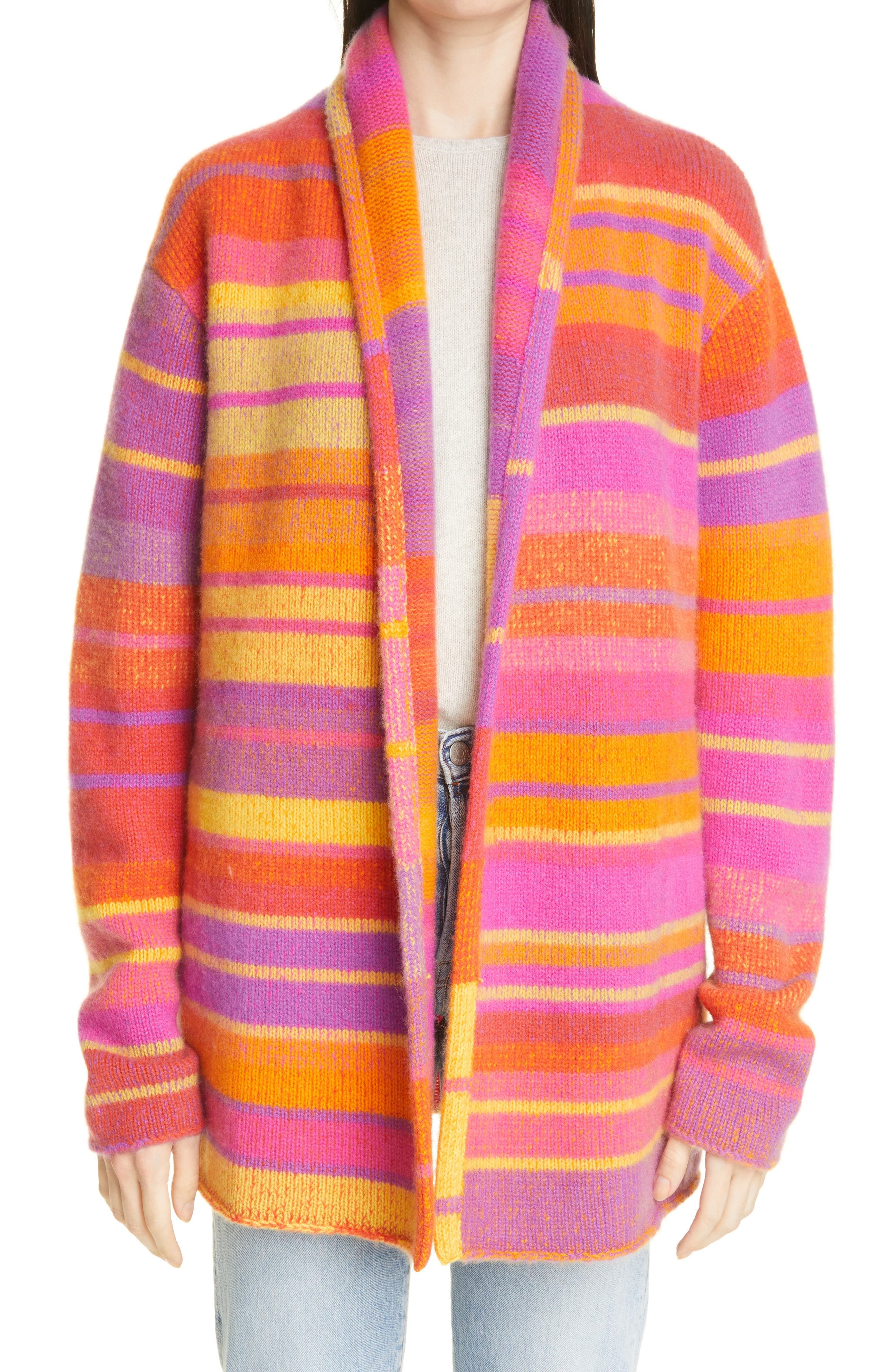 the elder statesman striped cashmere cardigan