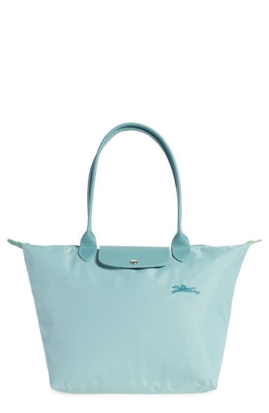 Longchamp Le Pliage Green Recycled Canvas Large Shoulder Tote In Lagoon