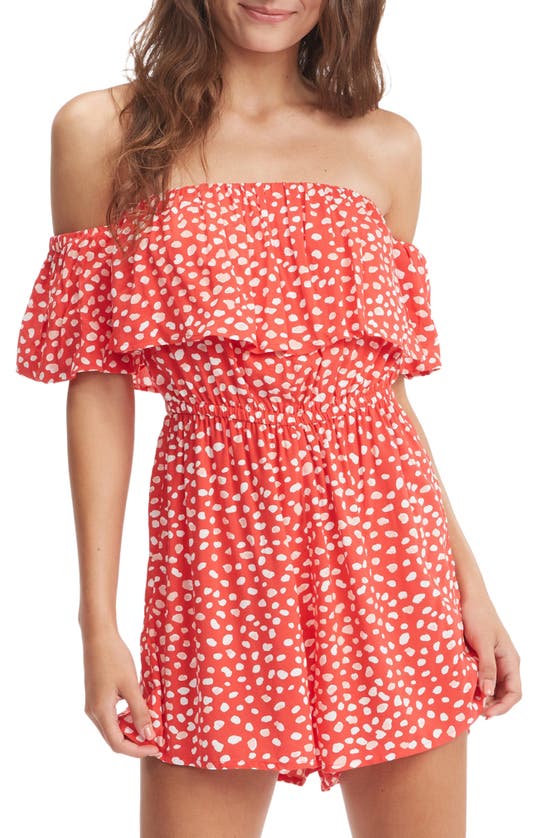 ROXY ANOTHER DAY OFF THE SHOULDER DOT PRINT ROMPER