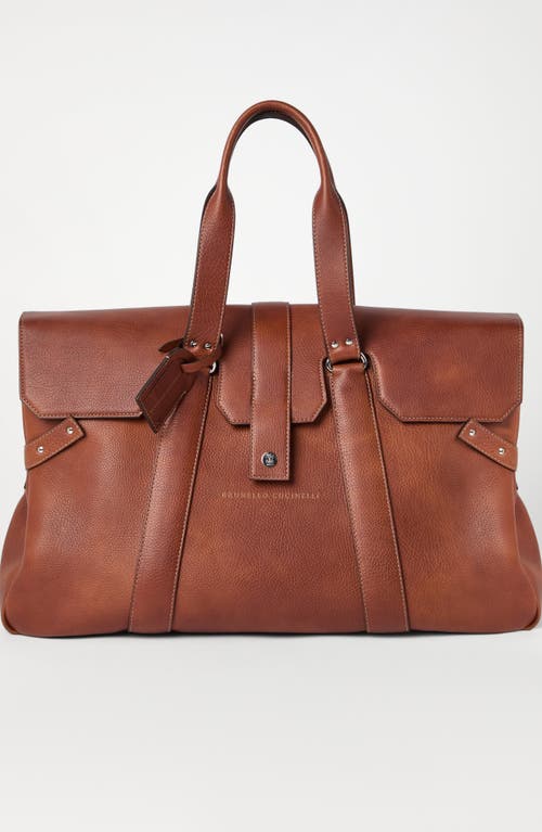 Shop Brunello Cucinelli Grained Calfskin Country Weekender Bag In Copper