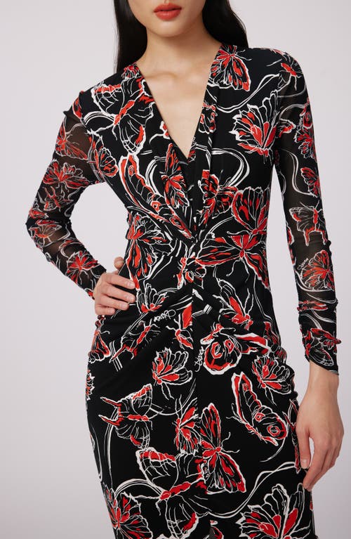 Shop Dvf Hades Floral Long Sleeve Midi Dress In Flutterfly Med/flutterfly Sm