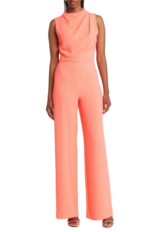 Black Halo Corrine Draped Bodice Wide Leg Jumpsuit in Candied Coral