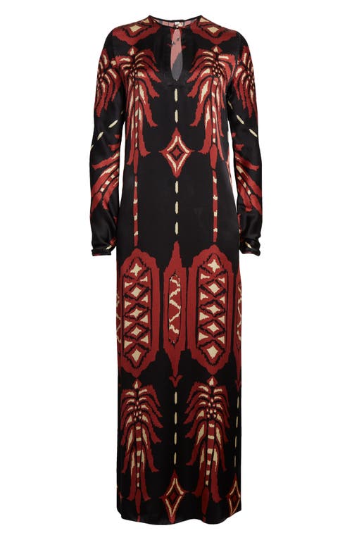 Shop Johanna Ortiz Relics Of Wisdom Long Sleeve Silk Maxi Dress In Apacheria Black-marsala-ecru