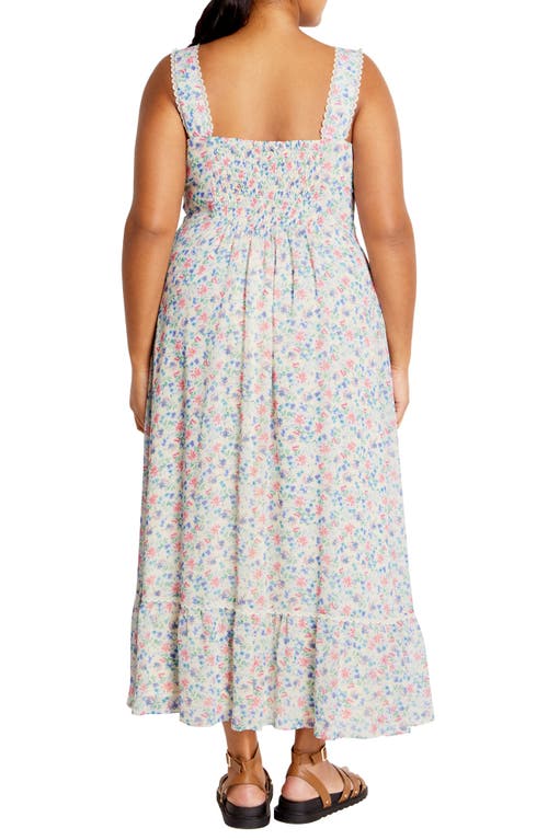 City Chic Lidia Tie Front Lace Trim Maxi Dress In Delicate Ditsy