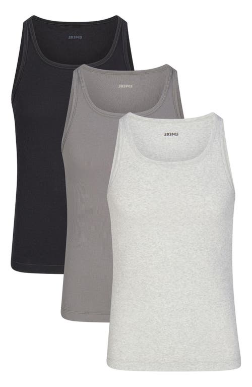 Skims 3-pack Rib Stretch Cotton Tanks In Heather Multi