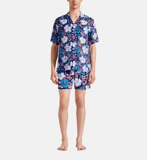 Vilebrequin Bowling Linen Tropical Turtles Shirt In Minuit