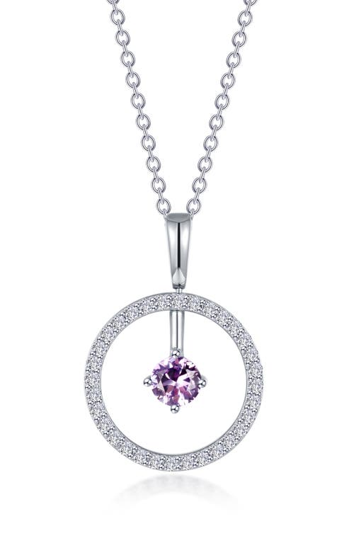Simulated Diamond Lab-Created Birthstone Reversible Pendant Necklace in Purple/February
